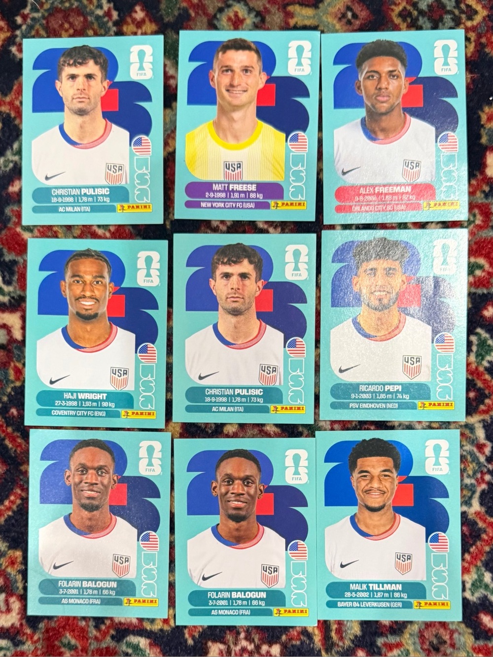 WORLD CUP 2026 PANINI STICKER. USA SOCCER TEAM. LOT OF 9 STICKERS. BRASIL ED